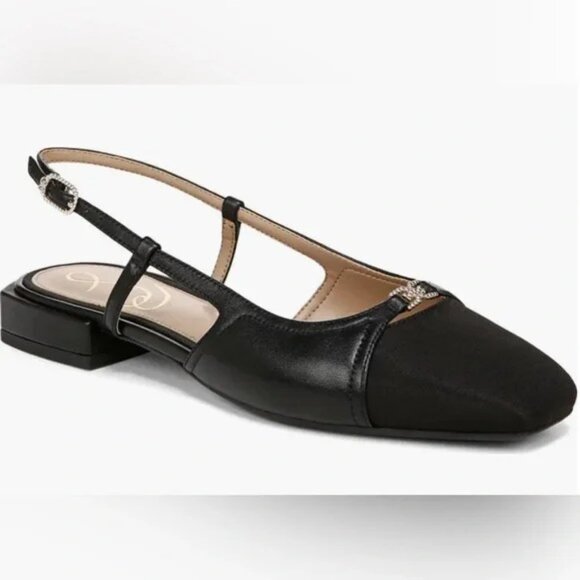 Sam Edelman Shoes - SAM EDELMAN Black Leather Flat Slingbacks Square Toe - Like New